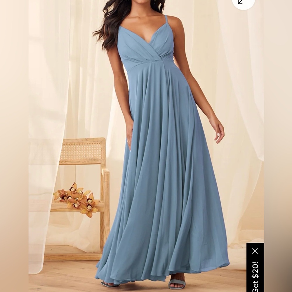 Lulu's Slate Blue Spaghetti Strap Maxi gown